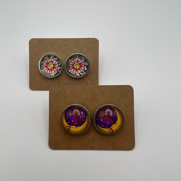 Classic Celestial Stud Earring Set - Moon and Sun Stud Earring Set - Boho Studs - Picture 7 of 12